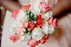 In living coral wedding bouquet